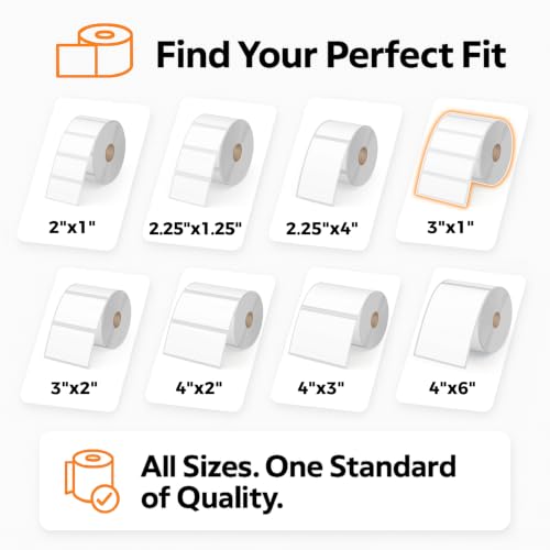 3"x1" Direct Thermal Barcode Labels, 12 Rolls (1300/Roll), 1" Core - size: 3" x 1"-12 Rolls (15600 Labels)