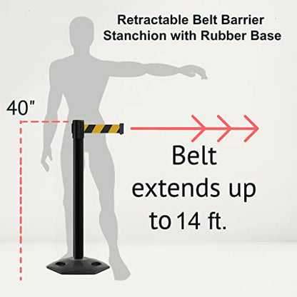 Montour Line MSR650 Set of 2 Retractable Belt Barrier Stanchion, Heavy-Duty Rubber Base, Red Steel Post (14 ft Yellow Belt) - color: Yellow, size: Red Steel