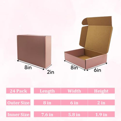 Pink Shipping Boxes 24 Pack 8x6x2 inches, Corrugated Cardboard Mailer Boxes - size: 8x6x2 Inch-24 Pack