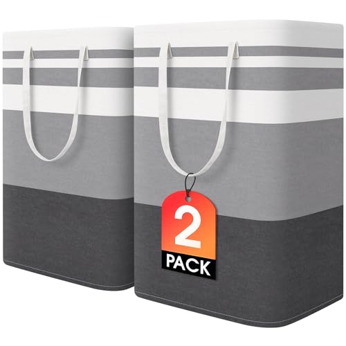 HomeHacks 2 Pack Large Laundry Baskets, Laundry Hampers Bags (Grey 75Lx2) - color: Grey, size: 75L