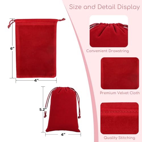 Tapleap 12Pcs Small Dice Bags, 4x6” Red Velvet Drawstring Jewelry Pouch - color: Red, size: 4x6in