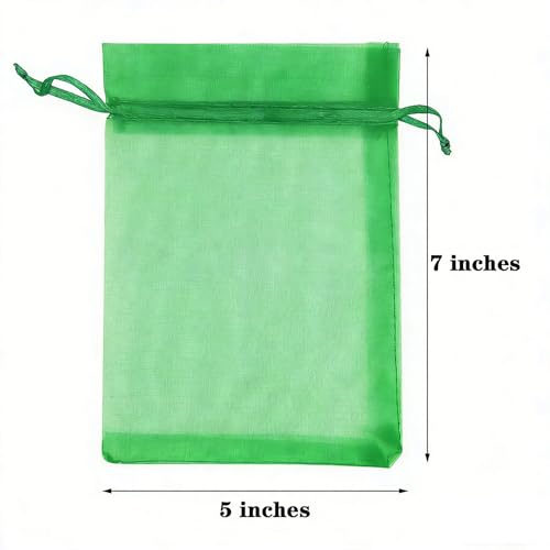 KLLPNW Pack of 50 Sheer Organza Mesh Drawstring Gift Bags 5x7 Inch Green - color: Green, size: 5x7 Inch (Pack of 50)