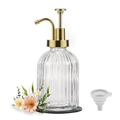 SheeChung 12oz Clear Glass Liquid Soap Dispenser, Gold Pump, Striped,1 Pack - color: Clear, Gold Pump, 1pc