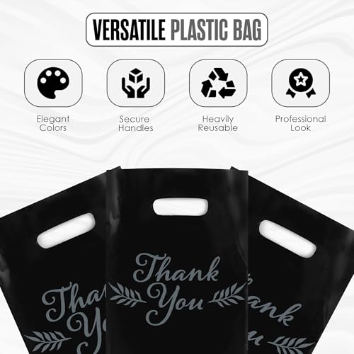 Thank You Bags, Merchandise Bags, With Handles, Black, 12”x15”, Bulk 100Pk - color: Black, size: 12" x 15"