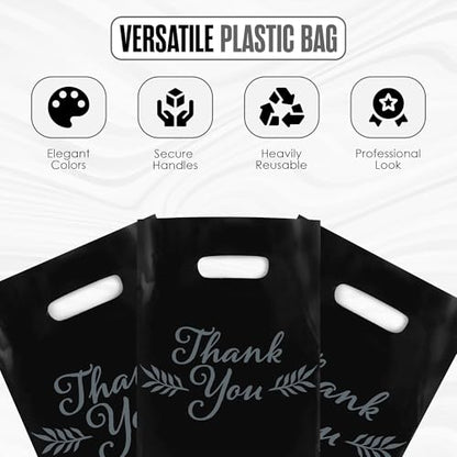 Thank You Bags, Merchandise Bags, With Handles, Black, 12”x15”, Bulk 100Pk - color: Black, size: 12" x 15"