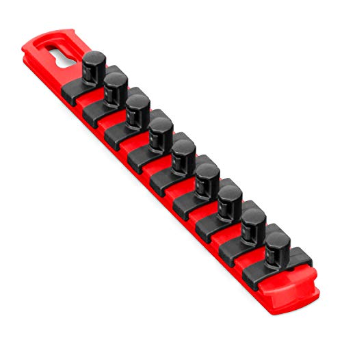 Ernst Manufacturing - 8411-Red-3/8 8411 8-Inch Socket Organizer with 9 3/8-Inch Twist Lock Clips, Red - color: Red, size: 3/8-Inch Twist Clips, style: 8-Inch