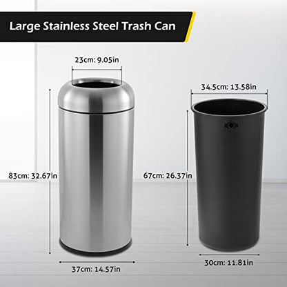 Dyna-Living Large Trash Can Open-Top Stainless Steel Garbage Can with Lid - color: Silver