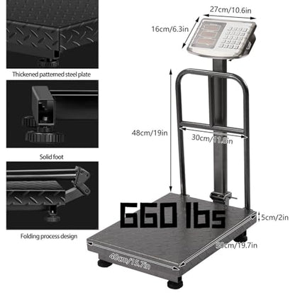 660lb Industrial Platform Scale with Removable Guardrail, LB/KG - color: Black-A