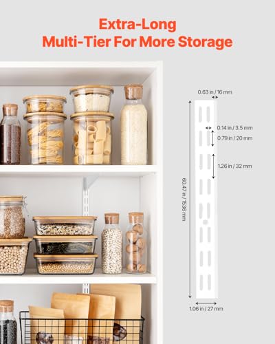 VEVOR Shelf Pilaster, 60-inch 5 Pack, Dual Track Upright Wall Shelving System, Heavy Duty Support System Twin Slot Shelf Rails, 25 Screws, Suitable for Cabinet Closet Organization Storage, Silver - style: 60-inch
