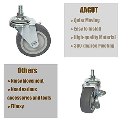 AAGUT 3 Inch Caster Wheels, M10 x 1.5" Threaded Stem Castors, 4 Pack - size: M10 x 38mm