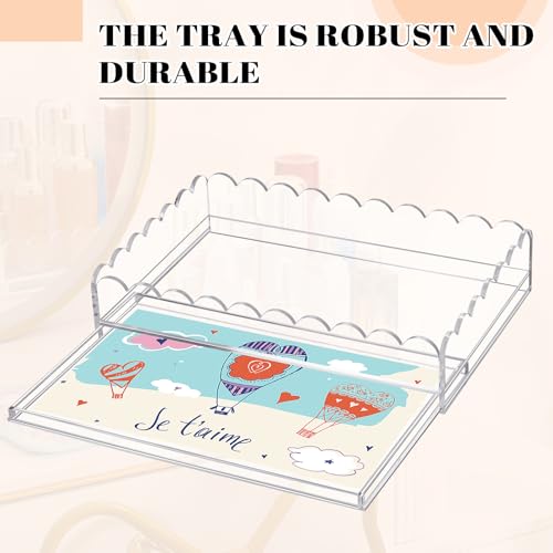 GlikCeil 1 Pcs 12" x 8" Acrylic Scalloped Tray Large Clear Acrylic Tray with Drawer for Insert Customizable Photos, Art, and Fabric Scalloped Basket for Needlepoint Napkin Frame Display Messages - size: 12" X 8"