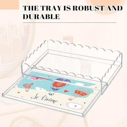 GlikCeil 1 Pcs 12" x 8" Acrylic Scalloped Tray Large Clear Acrylic Tray with Drawer for Insert Customizable Photos, Art, and Fabric Scalloped Basket for Needlepoint Napkin Frame Display Messages - size: 12" X 8"