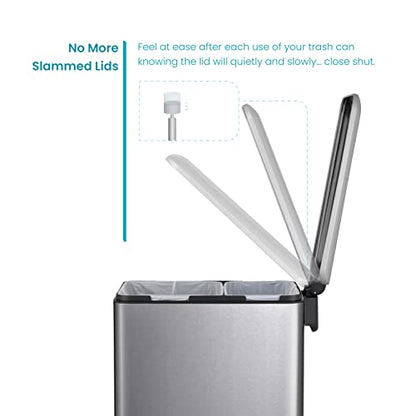 Home Zone Living 13 Gallon Kitchen Trash Can with Dual Compartments - color: Brushed Silver