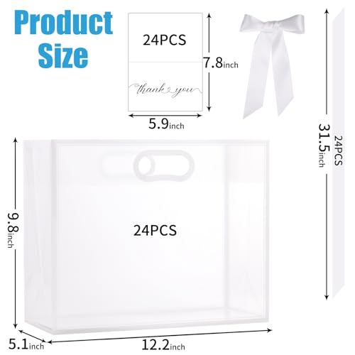 GAWBYET 24 Pcs Clear Plastic Gift Bags with Handles,White - color: (White-12x10x5 Inch)
