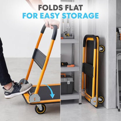 Simpli-Magic Push Cart Dolly, 330 LBS – Foldable Moving Platform Hand Truck – Easy Storage, 360 Degree Swivel Wheels Flat Bed Cart
