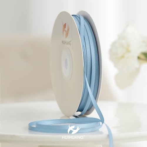 HUIHUANG Dusty Blue Thin Solid Satin Ribbon 1/8 inch x 100 Yards - color: Dusty Blue, size: 1/8 inch