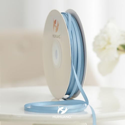 HUIHUANG Dusty Blue Thin Solid Satin Ribbon 1/8 inch x 100 Yards - color: Dusty Blue, size: 1/8 inch