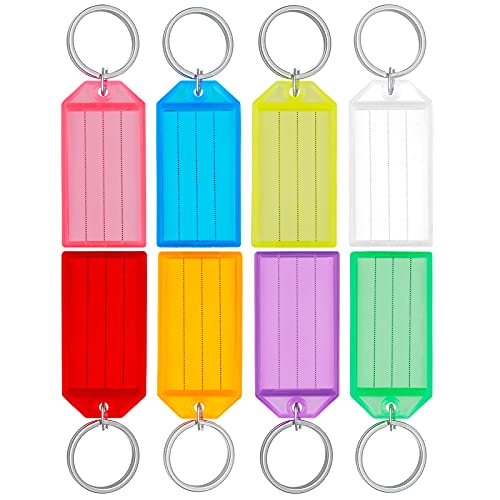 Uniclife 80 Pack Plastic Key Tags with Split Ring Label Window, 8 Colors - size: 80 Pack