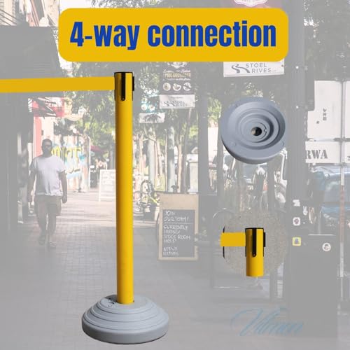6 Pack 42Inch Crowd Control Stanchions with 10ft Yellow Retractable Belt Crowd Control Barriers 13 Inch Water-Filled Base Retractable Stanchions for Traffic Control (Yellow) - color: Yellow, size: Water-Filled Base