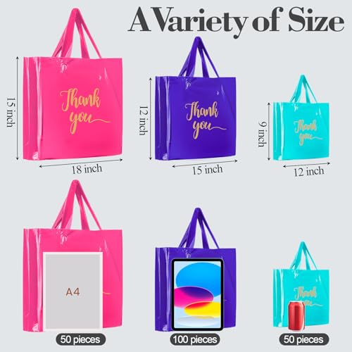 Teling 200 Pcs Thank You Shopping Bags with Handle,Pink, Purple, Blue - color: Pink, Purple, Blue