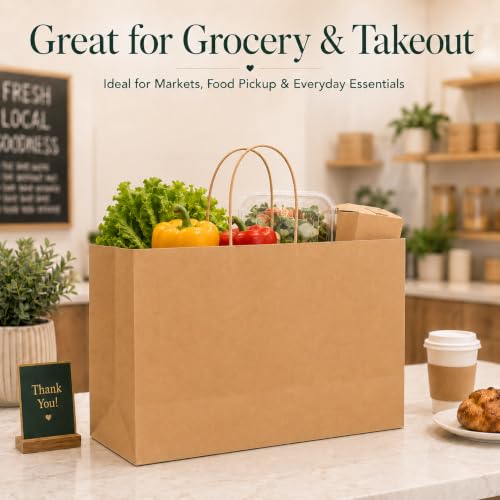 GSSUSA Brown Paper Bags with Handles, Large Gift Bags 16x6x12, 100 Pack - color: Brown, size: 1 Count (Pack of 100)