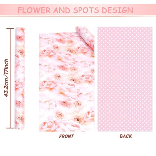 Pink Flower Wrapping Paper, Reversible Pink Wave Point Baby Girl Women Wrapping Paper Gift Wrap for Birthday, Valentines, Mothers day, Graduation, Wedding, Fathers day, Baby Shower (17in x 32.8ft) - color: Pink Floral