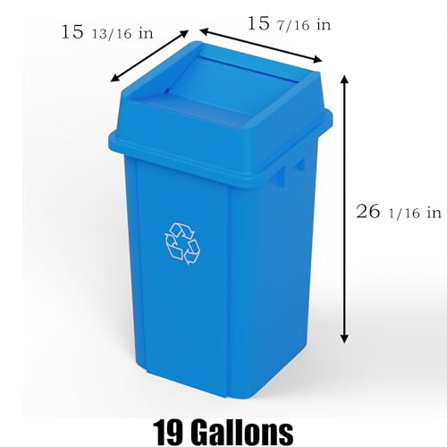 19 Gallon Blue Square Commercial Trash Garbage Can with Lid | Outdoor Office Restaurant School Kitchen - color: Blue, size: 19 Gallon, style: Trash Can with Lid