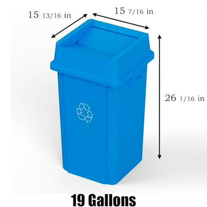 19 Gallon Blue Square Commercial Trash Garbage Can with Lid | Outdoor Office Restaurant School Kitchen - color: Blue, size: 19 Gallon, style: Trash Can with Lid