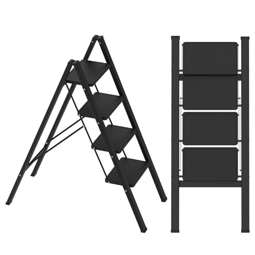 Folding 4 Step Ladder with Rubber Feet for Kitchen/Closet/Adults, 39.6" H - style: 4STEP LADDERS