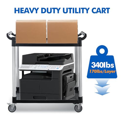 Large Utility Rolling Cart with Wheels,Plastic Utility Cart with 2 Lockable Wheels, Heavy Duty Restaurant Cart,Food Service Cart for Kitchen/Groceies/Warehouse.(2 Tier,34×17×37in / 340lbs) - size: 2 Tier - 34×17×37inches / 340lbs