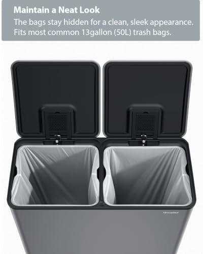 Dual Trash and Recycling Bins for Kitchen, 2*13.2 Gal Dual Trash Can, Gray - color: Gray, size: 2 * 13.2 Gallon