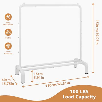 JIUYOTREE Metal Clothing Rack, 43.3 Inches Clothes Garment Coat Rack with Bottom Shelf for Hanging Skirts, Shirts, Sweaters, White - color: White, size: 43.3"W x 15.75"D x 61"H without wheels