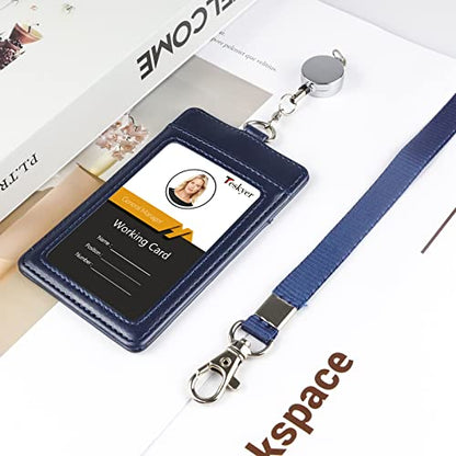 Teskyer Badge Holder with Retractable Lanyard, Vertical Blue - color: Blue #02, size: Vertical