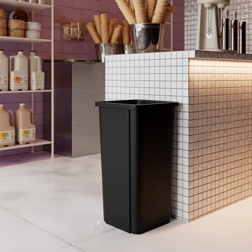 23 Gallon Black Square Commercial Trash Garbage Can | Outdoor Office Restaurant School Kitchen - color: Black, size: 23 Gallon, style: Trash Can