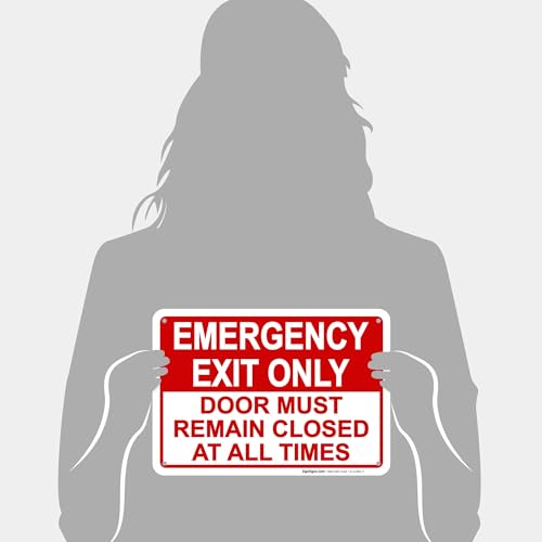 Emergency Exit Only, Door Must Remain Closed Sign, - size: 10x7