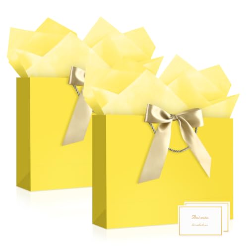 JMANNI Gift Bags with Handles, 14.6” Large Gift Bags with Tissue Paper - color: 2 Pcs-Yellow