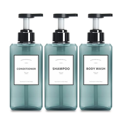 Soap Dispenser Bottles Large Capacity, YACEYACE 25oz Set of 3 Clear Blue - color: Clear Grey Blue, size: 3"L x 3"W x 9.3"H