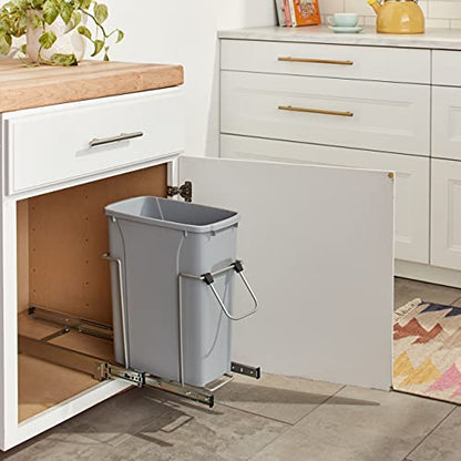 Knape & Vogt in-Cabinet Pull Out Trash Can, 20-Qt., Bottom-Mount Cabinet Installation, Requires Min 8-in Opening, 20.5 in x 8.5 in x 17.5 in, RS-PSW9-1-20-P, Platinum - color: Platinum