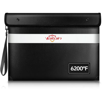 Vailoin 6200°F Fireproof Document Bag, 8 Layers of Heat Insulated Materials - color: Black, size: 13.9"x10.6"