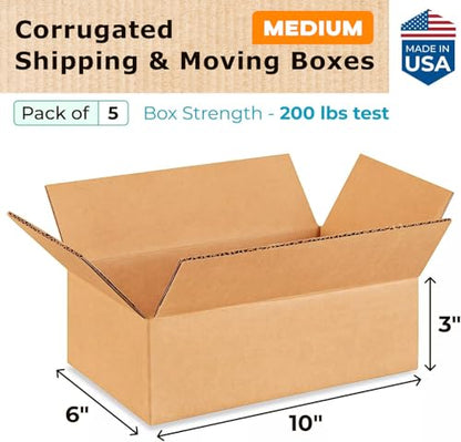Medium Moving & Shipping Boxes 10 x 6 x 3 inches (10-Pack) - Extra Strength 200 lb vs Regular - Corrugated Cardboard Boxes for USPS/UPS/FEDEX - Packaging Box - Shipping Box by IDL Packaging - size: 10 * 6 * 3" (Medium Boxes)