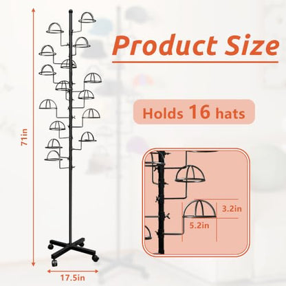 Montex Hat Rack Stand 15 Hooks, Hat Display Stand Metal, Hat Display for Stores, 15 Customisable Circular Hooks - color: Black