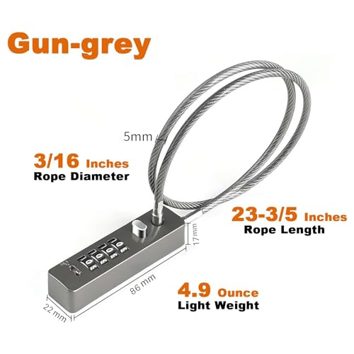 Cable Locks with Combination, 904T-23.6", Gun-Grey - color: Gun-Grey, size: 904T-23.6"