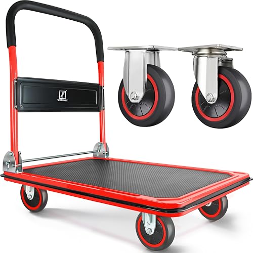 Wellmax Push Cart Dolly, Foldable Moving Platform Flat Cart, 660 lb, Red - color: Red, size: 660 Lbs