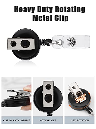 Retractable Badge Reels with Swivel Clip - Bulk Heavy Duty Badge Holders - color: Translucent Black