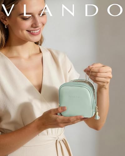 VLANDO 2-Layer Jewelry Travel Case for Necklaces,Rings,Earrings - color: Light Green
