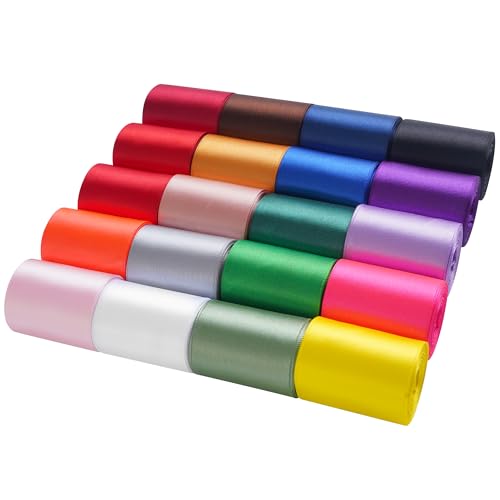 LIUYAXI Rainbow Satin Ribbon, 2 Inch x 20 Rolls Total 100 Yards - color: Rainbow Satin Ribbon, size: 2 x 3600 inches