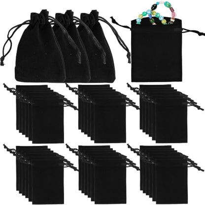 Axigundaone 100 Pcs Black Velvet Drawstring Bags 4 x 6 Inch