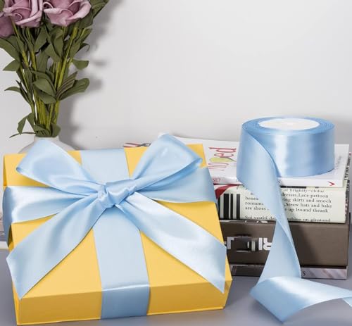AKOAK 2 Inches 25 Yard Satin Ribbon, Craft Fabric Ribbon, Perfect for Wedding, Bouquets, Handmade Bows and Gift Wraping (Light Blue) - color: Light Blue