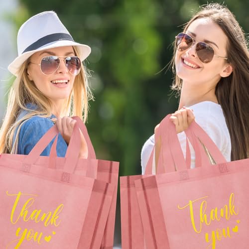 Sweetude 30 Thank You Non Woven Gift Bag, 11 x 12 x 5 Inch, Leather Pink - color: Leather Pink, size: 11 X 12 X 5 Inch