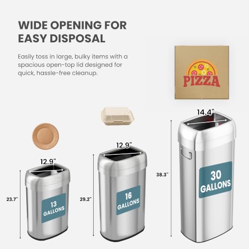 iTouchless 30G Commercial Trash Can with Wheels | Open Top Stainless Steel - color: Silver, 30 Gal
